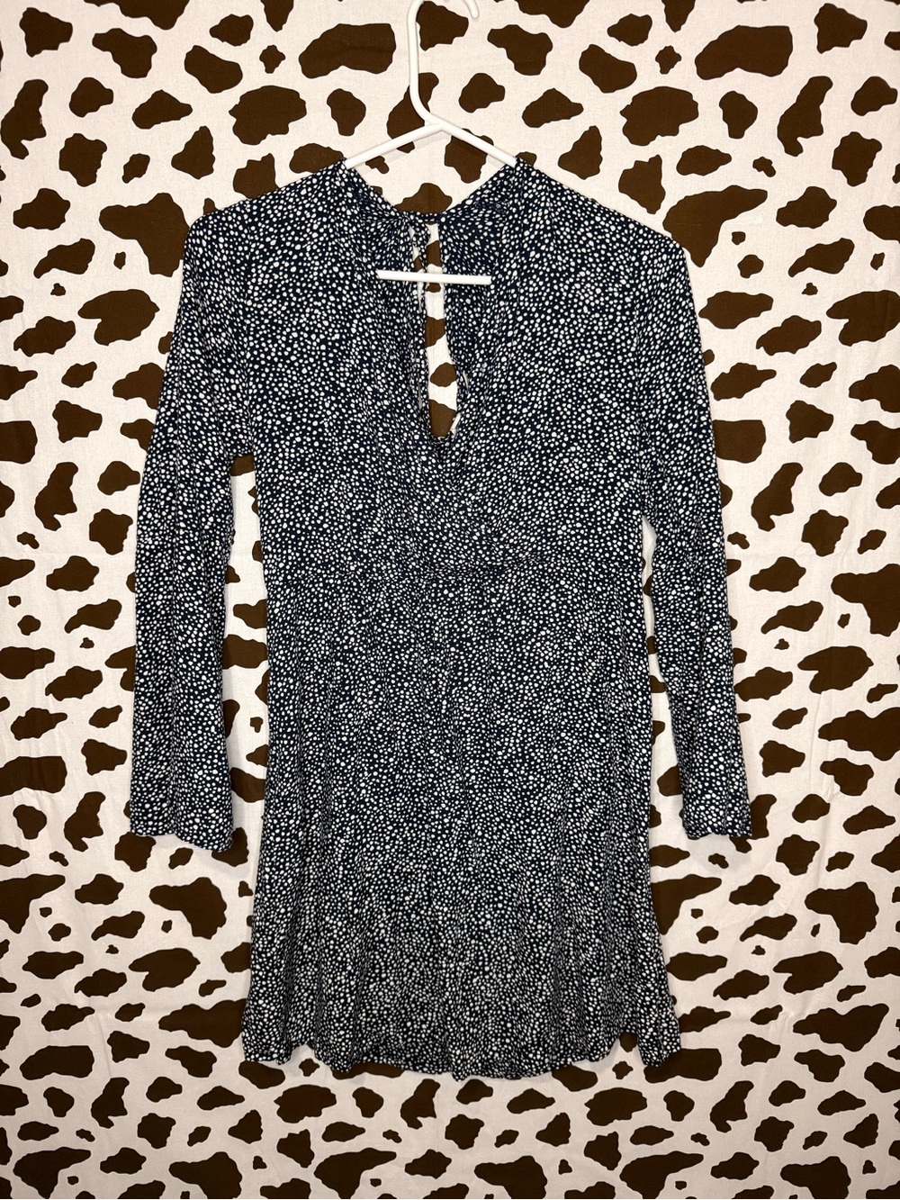 Roxy Blue/White Polka Dot V-Neck Long Sleeve Mini Dress Women’s Size S